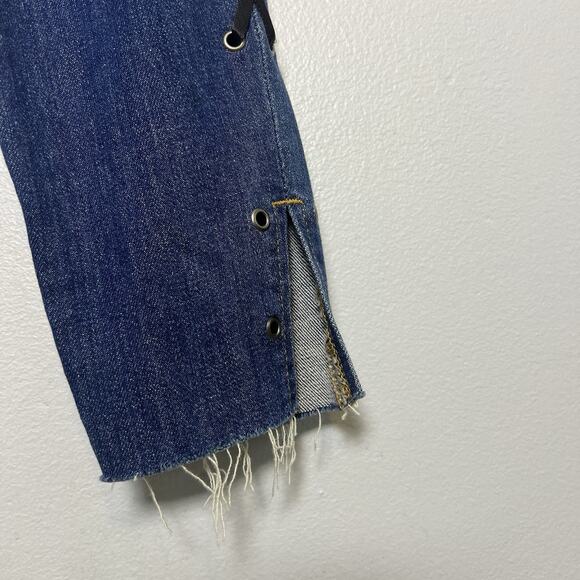 NWT FRAME Women’s Jeans Sz 27 Le Skinny De Lace-Up Raw Ankle Hem Dark Wash - Picture 3 of 15